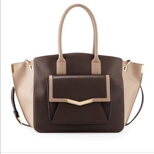 Time's Arrow Large Leather Tote Bag, Cacao/Oyster